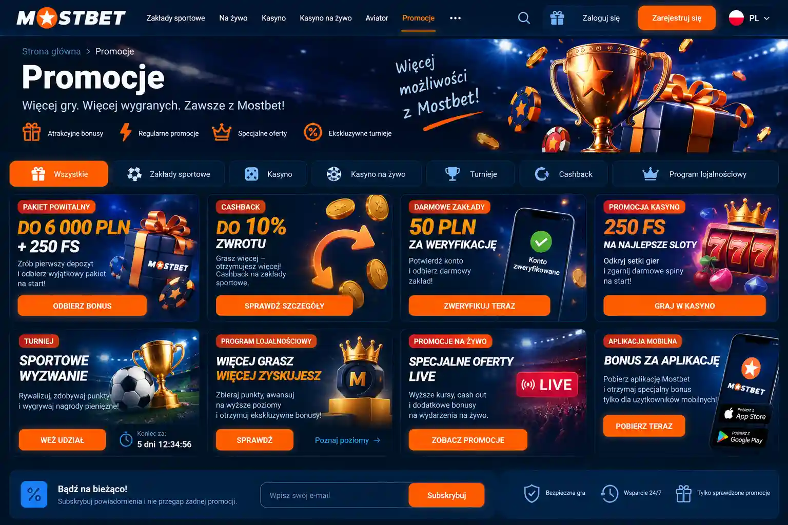 Sekcja Promocje na stronie Mostbet PL – aktualne oferty bonusowe